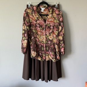 Vintage CAbi Silk Shirt and Skirt Set
